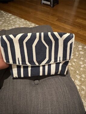 Ann Taylor Navy & White Striped Canvas Women's Wallet - Classic Foldover